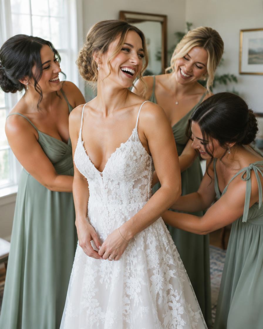 Novia con sus amigas antes de la ceremonia